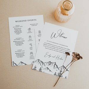 Mountain Wedding Timeline Template, Wedding Timeline, Event Timeline, Wedding Itinerary, Weekend Schedule Printable, Welcome Bag, 001