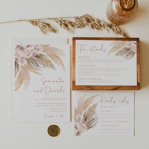 Pampasgrass-Hochzeits-Einladungs-Set, Wüste, Boho, Boho lädt ein, Wüsteneinladung, Boho-Hochzeit, sofortiger Download, Vorlage