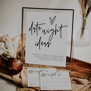 Date Night Kartenvorlage, Date Night Ideen Spiel Zeichen Einfache, moderne minimalistische Brautparty, Date Night Karteneinsatz, DIY, bearbeitbar, 41