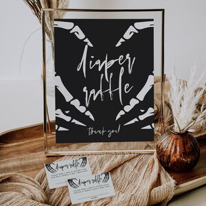 Halloween-Windel-Verlosung Zeichen und Raffle Tickets, Windel Raffle, Skelett-Baby-Dusche, Halloween-Baby-Dusche, Gothic, Bearbeitbar, Vorlage, 69