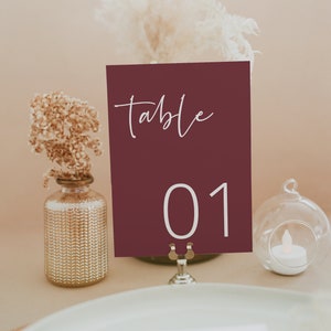 Boho Table Number Card Template, Burgundy Wedding, Wedding Table Number, Editable, INSTANT DOWNLOAD, Templett, DIY, 43