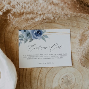 Staubige blaue Einschließungskarte, Hochzeitseinladung Einlage, Babyparty-Einlage, bearbeitbare Details & Informationen, Sofortiger Download, Floral, Templett, 06