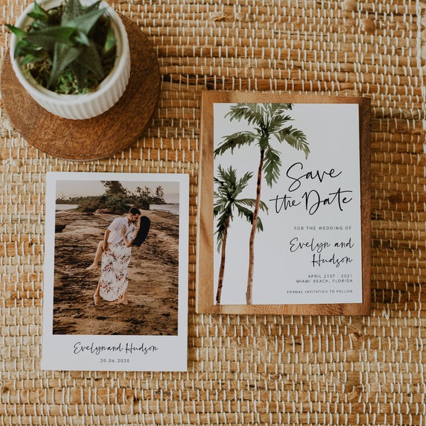 Palm Tree Save the Date Template, Engagement Save the Dates, Save the Date Template, Save Our Date, Tropical, Printable, Editable, 44