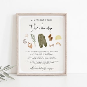 Message from the Bump Sign, Clothes Baby Shower Template, Boho Baby Shower, Editable Message from Baby, Printable, Download, 95