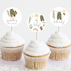 Boho Baby Shower Cupcake Toppers Template, Clothes Baby Shower, Boy Baby Shower Cupcake Toppers, Baby Shower Toppers, Editable, Download, 95