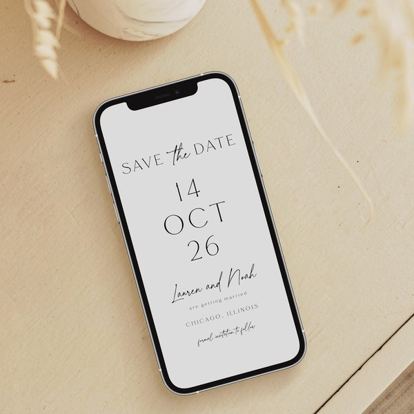 Electronic Save The Date Editable, Save The Date E card, Wedding Digital Save The Date, Save The Date Evite, Minimalist, Template, 89