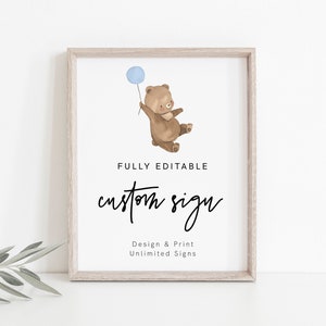 Bear Custom Sign, Bear Birthday Boy, Boy Baby Shower Sign, Create Any Sign, Balloons Bear, Cute Bear Birthday INSTANT DOWNLOAD, 58