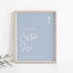 Dusty Blue Taufe benutzerdefinierte Zeichen Vorlage, minimalistische Taufe, Tisch Zeichen, erstellen Sie jedes Zeichen, Taufschild, Kommunion Zeichen, DOWNLOAD, 83