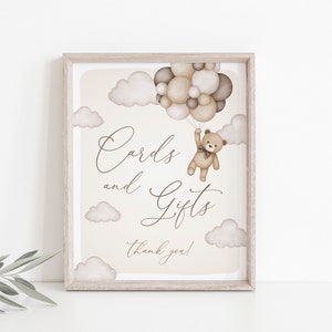 Panneau pour cartes et cadeaux ballons ours imprimable, panneau pour baby shower ballons ours, panneau cadeau baby shower ours, ballons ours en peluche, modifiable, 103