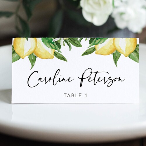 Lemon Place Card Printable Templett Place Cards Citrus | Etsy