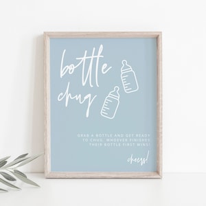 Bottle Chug Baby Shower Game, Baby Brewing, Blue Baby Sign Game, Drink Game, Blue Minimalist Baby Shower, Editable Template, Instant, 41F