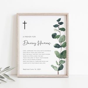 Baptism Prayer Sign Template, Personalized Prayer Sign, Editable Baptism Gift, Baptism Sign, Greenery Baptism, Gold, Instant Download, 035