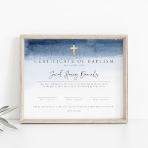 Plantilla de certificado de dedicación de bebé, dedicación de niño, certificado de bautismo imprimible, bautismo azul claro, bebé azul, editable, instantáneo, 17