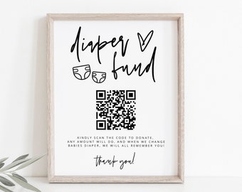 Diaper Fund Sign, Venmo Baby Shower Sign, Diaper QR, Cash Gift Sign, Minimalist Baby Shower Cash Gift, Editable Template, Download, 41