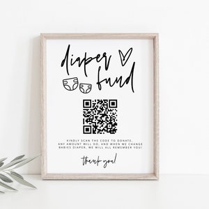 Diaper Fund Sign, Venmo Baby Shower Sign, Diaper QR, Cash Gift Sign, Minimalist Baby Shower Cash Gift, Editable Template, Download, 41