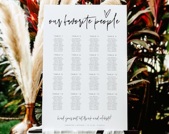 Seating Chart Our Favourite People, Minimalist, Printable Wedding Seating Sign, Modern Wedding, Minimal, Download, Editable Template, 41