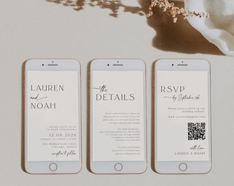 Modern Electronic Wedding Invitation, Wedding Digital, Minimalist Online, Details, RSVP QR, Wedding Evite, Smartphone Invitation, 89