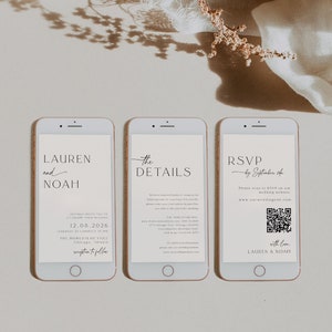 Moderne elektronische Hochzeitseinladung, Hochzeit Digital, Minimalist Online, Details, Antwort Antwort Antwort Antwort auf meine Fragen!