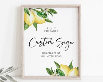 Lemon Custom Sign Template, Summer Lemon Bridal Shower, Table Sign, Create Any Sign, Bridal Sign, Citrus, INSTANT DOWNLOAD, Templett