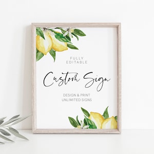 Lemon Custom Sign Template, Summer Lemon Bridal Shower, Table Sign, Create Any Sign, Bridal Sign, Citrus, INSTANT DOWNLOAD, Templett