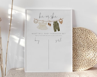 Cartello "Che genere avrà il bambino?", Tabellone per indovinare il sesso del bambino, Baby shower Boho, Baby shower neutro, Gioco per rivelare il sesso del bambino, 95