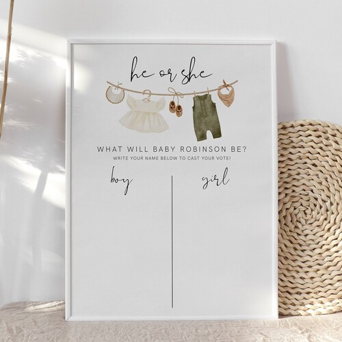 MINIMALIST Gender Guess Board He or She Sign Modern Gender - Etsy