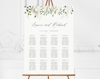 Greenery Seating Chart Poster, Boho, Modern, Printable Wedding Seating Sign, Instant Download, Editable Template, Instant Download, Templett