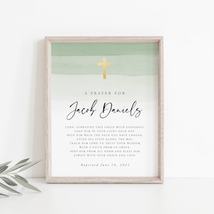 Baptism Prayer Sign Template, Personalized Prayer Sign, Editable Baptism Gift, Baptism Sign, Olive Green Watercolor Baptism, Instant, 17