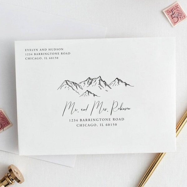 Mountain Envelope Template, Printable Woodland Pine Wedding Address, Editable Text, Instant Download, Templett, A1, A7 Sizes, 001