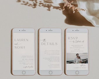 Minimalist Electronic Wedding Invitation, Wedding Digital, Modern Online Invitation, Details, RSVP, Wedding Evite, Smartphone Invitation, 89