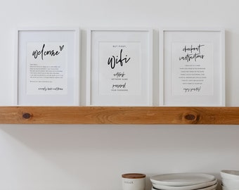 Wifi and Checkout Signs Airbnb Printable, Welcome Note, Wifi + Checkout + Welcome, Airbnb Host Sign, Minimalist Airbnb Sign Set, 41