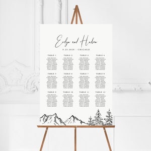Berg Sitzplan Poster, Woodland, druckbare Sitzordnung, sofortiger Download, bearbeitbare Vorlage, Templett, 001