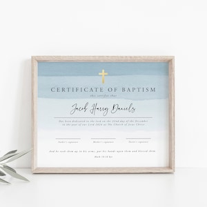 Plantilla de certificado de dedicación de bebé, dedicación de niño, certificado de bautismo imprimible, bautismo azul claro, bebé azul, editable, instantáneo, 17