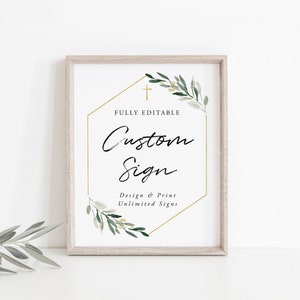 Greenery Baptism Custom Sign Template, Greenery Baptism, Table Sign, Create Any Sign, Baptism Sign, Communion Sign, DOWNLOAD, 060