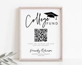 College Fund Sign, Graduation QR Code Sign Printable, Graduation Venmo Sign Template, Modern Minimalist Graduation Donation Fund DIY, 41