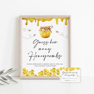 Guess How Many Honeycombs, bee baby shower, bee theme, baby bee, gender neutral, honeycomb, Download, Template, Editable