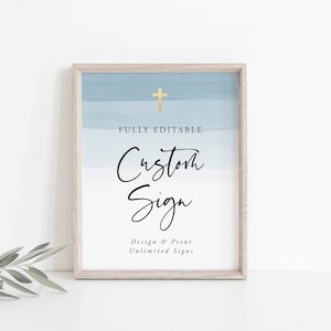 Blue Baptism Custom Sign Template, Light Blue Watercolor Baptism, Table Sign, Create Any Sign, Baptism Sign, Communion Sign, DOWNLOAD, 17