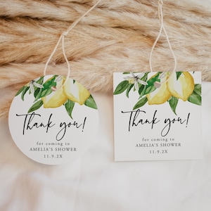 Round Favor Tag Template, Lemon Round Tag Square Tag, Citrus Bridal Shower, Lemon Tag, Lemon Baby Shower, Editable, Instant, 55