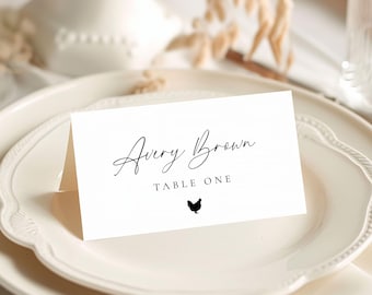 Name Card Template, Place Card With Meal Choice Icon, Boho Wedding Place Card , Printable Name Cards, Modern Minimalist Place Card, 137