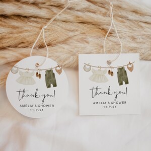 Round Favor Tag Template, Boho Baby Shower Round Tag Square Tag, Clothes Baby Shower, Baby Tag, Gender Reveal Baby Shower, Editable, 95