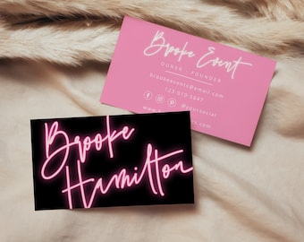 Pink Neon Business Card, Black Pink Business Card, Business Card, Modern Beauty Business Card, Lashes Business, DIY Business, Template, 84