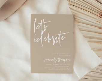 Let's Celebrate Party Invitation Editable Template, Surprise Birthday Party Invites, Anniversary Invites, Being Neutral Invite, 41G