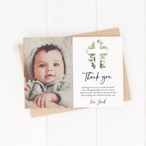 Greenery Baptism Thank You Card Template Thank You Card Etsy