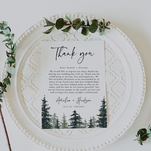 Pine Thank You Card, Thank You Letter Note, Printable Wedding Menu Thank You, Editable Template, Instant Download, Templett, 005