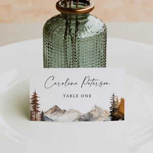 Mountain Place Card Template, with Meal Option, Printable Mountain Pine Wedding Escort Card,  Woodland Wedding, DOWNLOAD, Editable, 126
