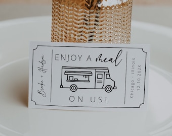 Modern Wedding Food Truck Ticket Template, Minimal Wedding Drink Voucher, Food Truck Tickets, Wedding Meal Tokens Party Cards, 003