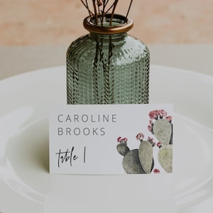 Plantilla de tarjeta de lugar para boda con cactus, tarjetas de lugar imprimibles, plantilla de boda con cactus, estilo bohemio, descargable, editable, Templett, 45