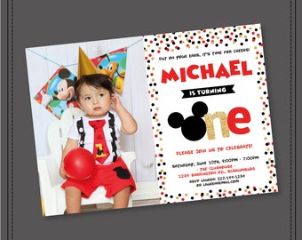 Mickey Mouse 1st Birthday Invitation Etsy