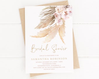 Watercolor Flower Invitation Bohemian Bridal Shower Invitation Couples Shower RC0001 Boho Brunch /& Bubbly Invitation with Envelope