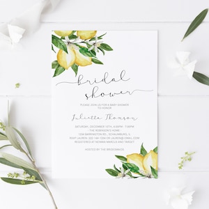 Lemon Bridal Shower Invitation Instant Download, Invitation with Lemon Citrus Watercolor, Instant Download, Printable, Editable Template image 1